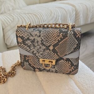 Zara Snakeskin Crossbody Bag with Gold Chain